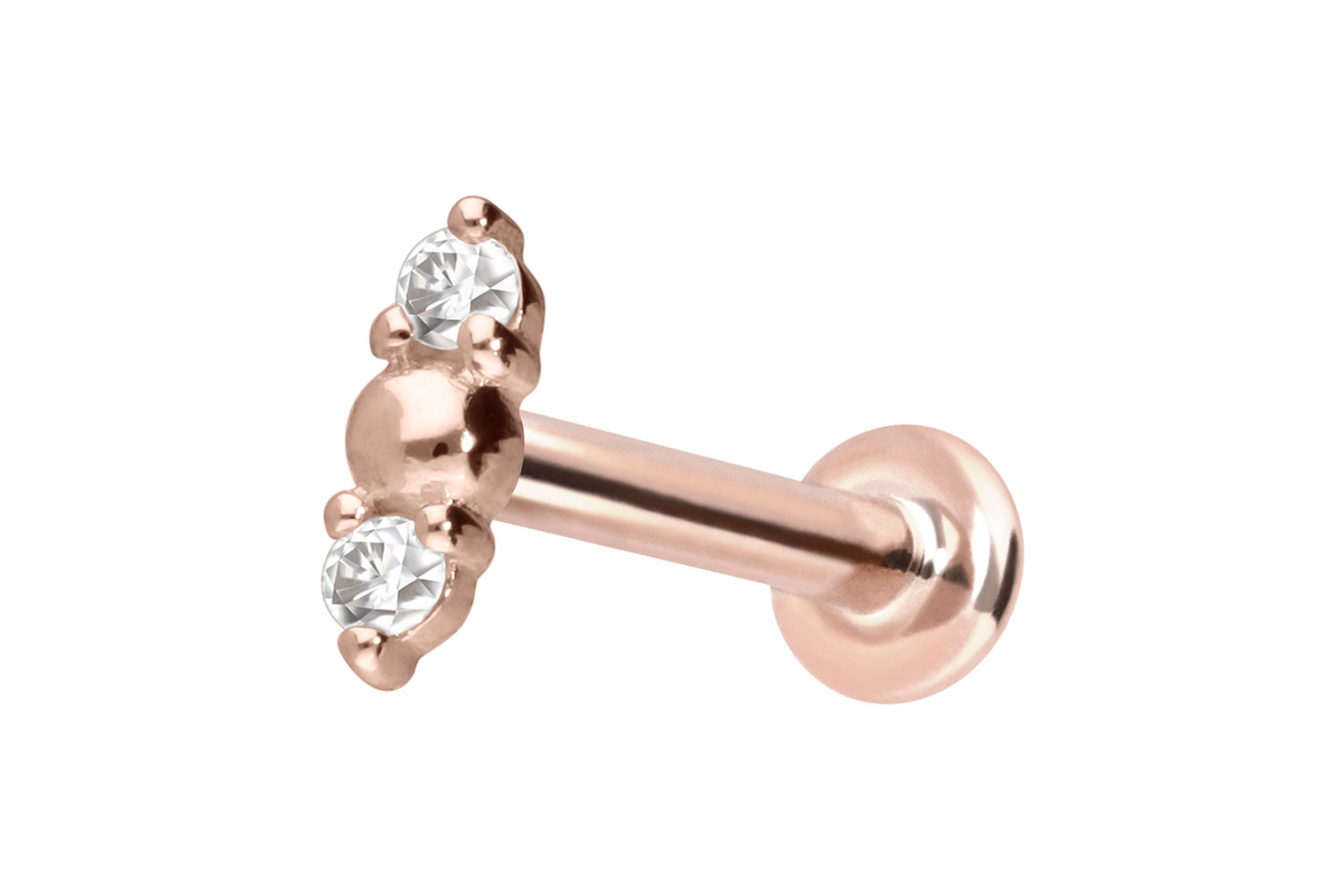 14 Karat Gold Labret Piercing mit Innengewinde 2 MOISSANITE + KUGEL